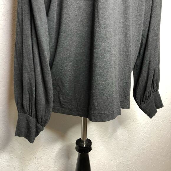 Cabi Elegant Tee charcoal gray collared v neck knit top size Large #4258 - Picture 12 of 15